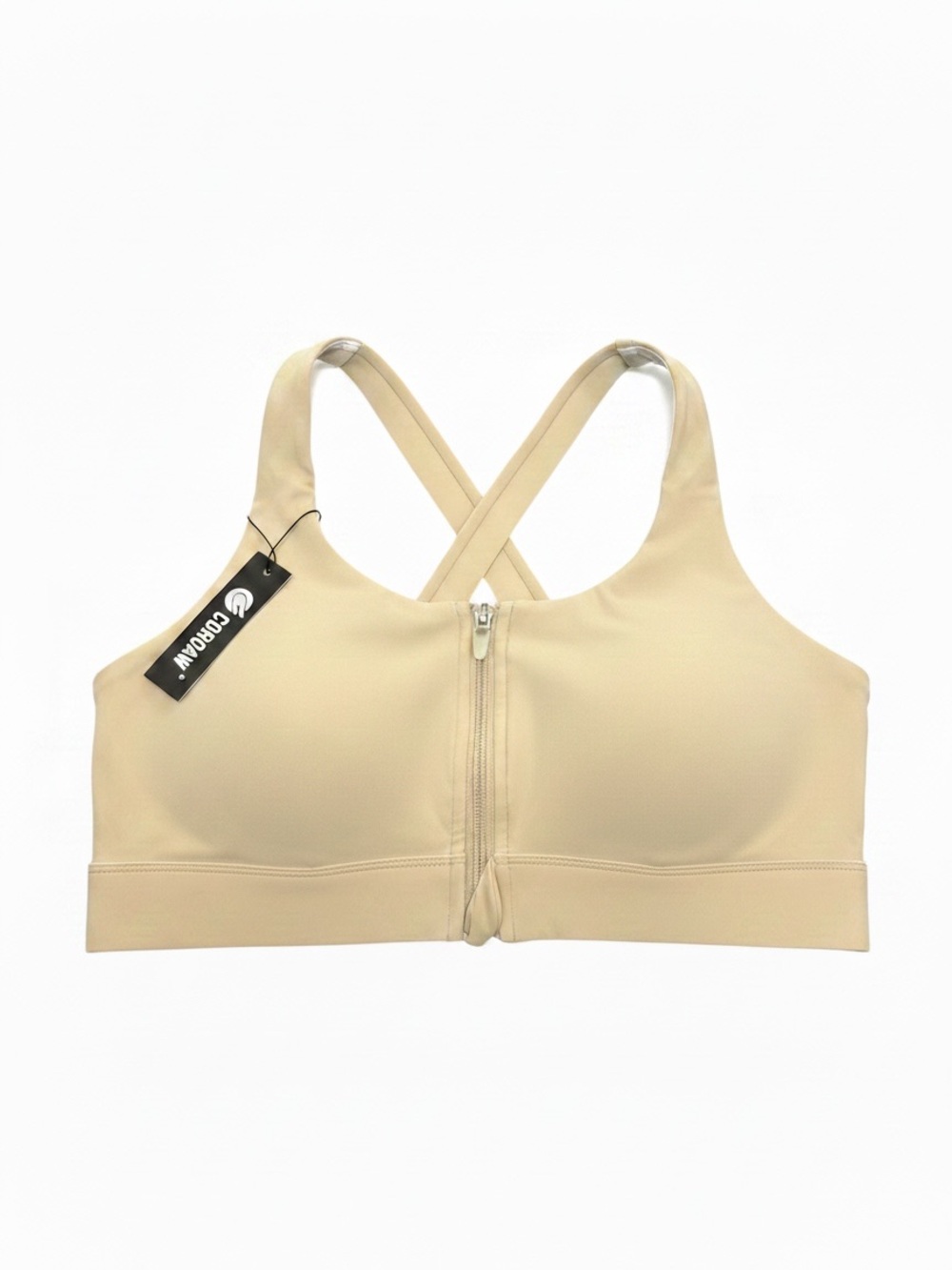 Women’s Beige Zip‑Front Sports Bra Size XL NWT